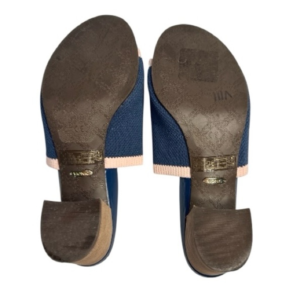 VIONIC Fleur Block Heel Blue w/Pink Trim Mules Knit Upper Slip On Sandals Size 9 - Picture 6 of 7